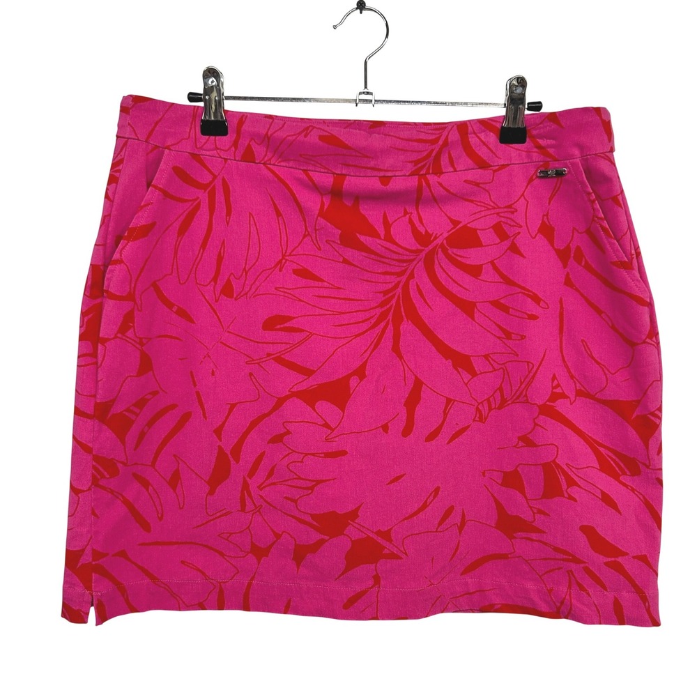 Golf Skort Large Pink Tropical Leaf Print Pull On Resort Coastal Athletic
